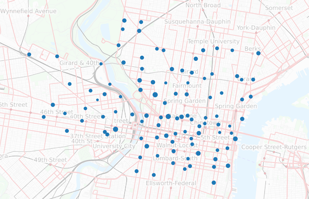 Map of bike sharing stations of Philadelphia